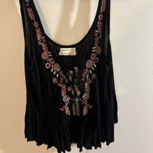 Urban Outfitters cropped peplum top with floral embroidery and tie - Size Medium
